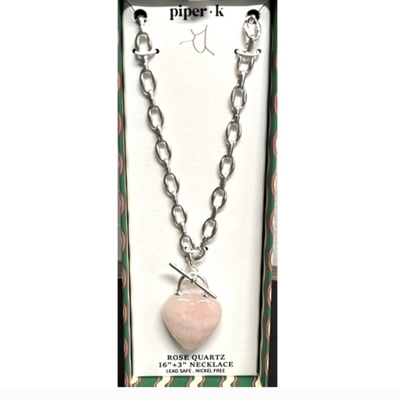🩷🔹️PIPER K🔹️ Beautiful Pink Rose Quartz 16" Silver-tone necklace - Picture 1 of 8